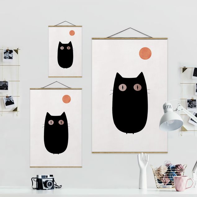 Wandbilder Schwarz-Weiß Schwarze Katze Illustration