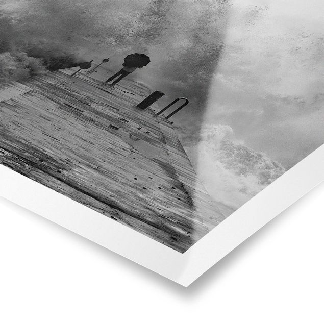 Poster schwarz-weiß Fotografie Tosendes Meer