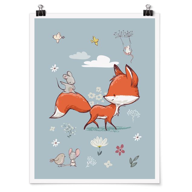 Tiere Poster Fuchs und Maus auf Wanderschaft