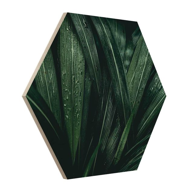Wandbild Holz Grüne Palmenblätter