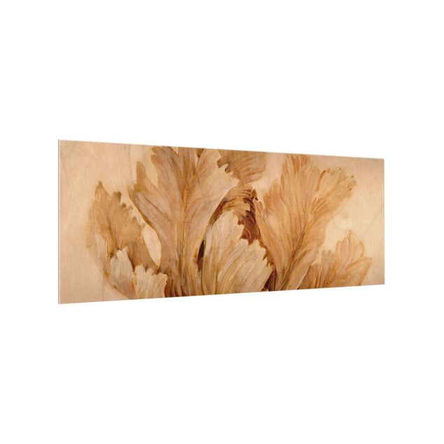 Glasrückwand Küche Sepia Tulpe auf Holz