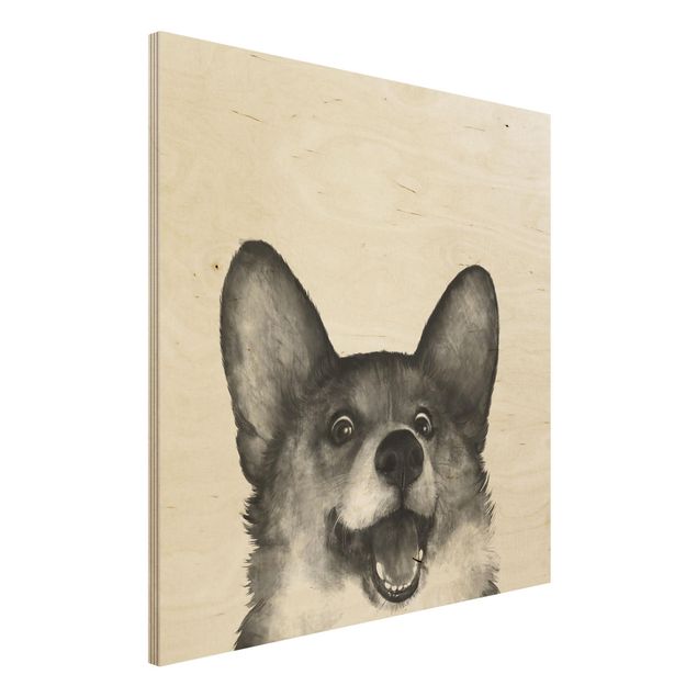 Wanddeko Küche Illustration Hund Corgi Weiß Schwarz Malerei