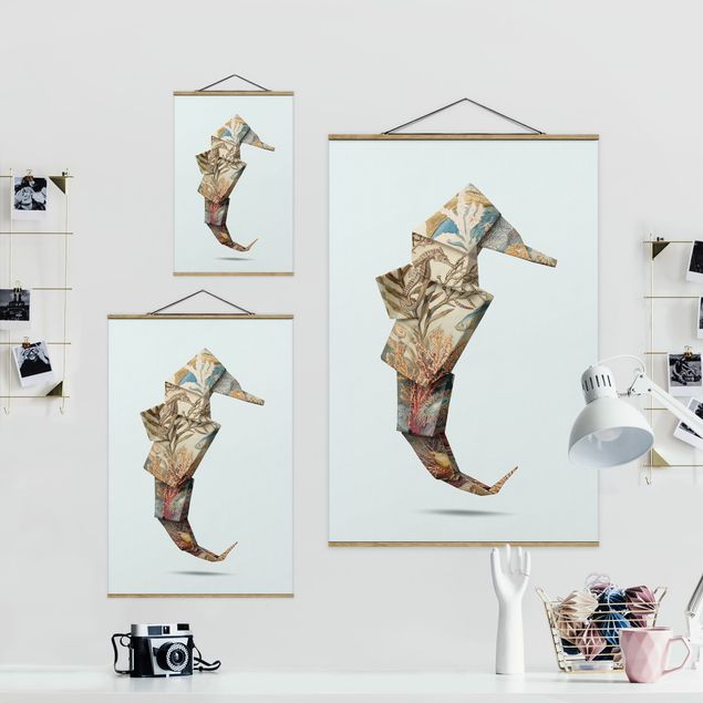 Wandbilder Türkis Origami Seepferdchen