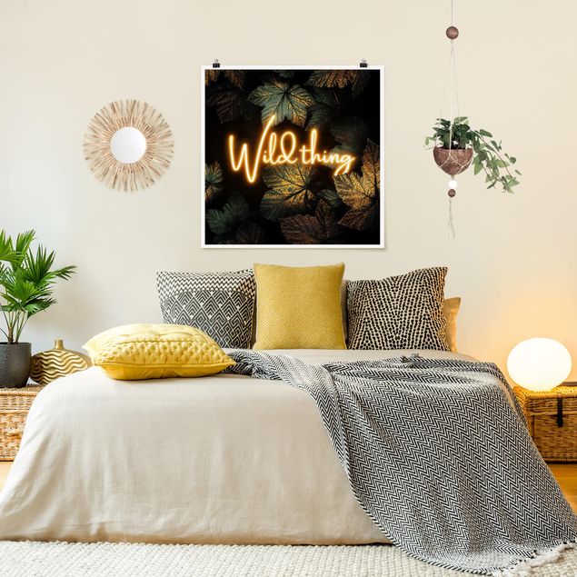 Poster mit Sprüchen Wild Thing goldene Blätter