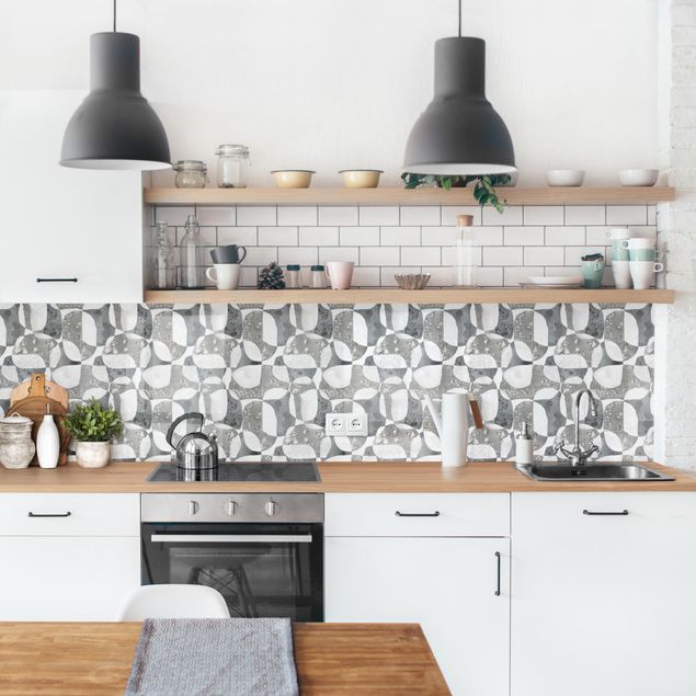 Glasrückwand Küche Lebende Steine Muster in Grau II