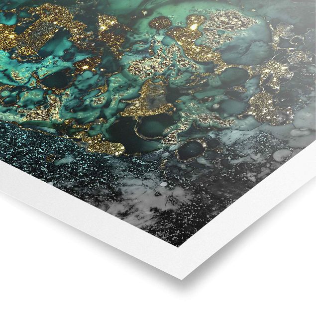 Poster Kunstdruck Goldene Meeres-Inseln Abstrakt