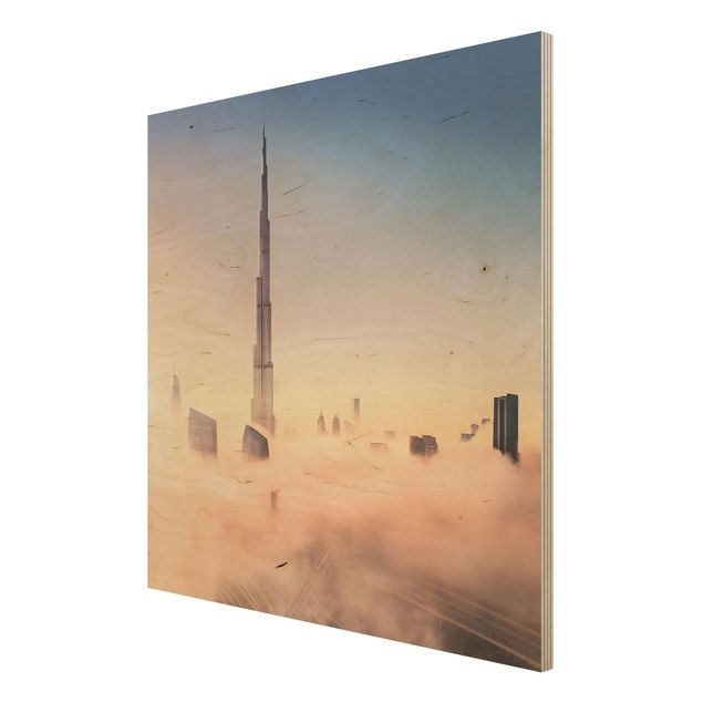 Wandbild Holz Himmlische Skyline von Dubai