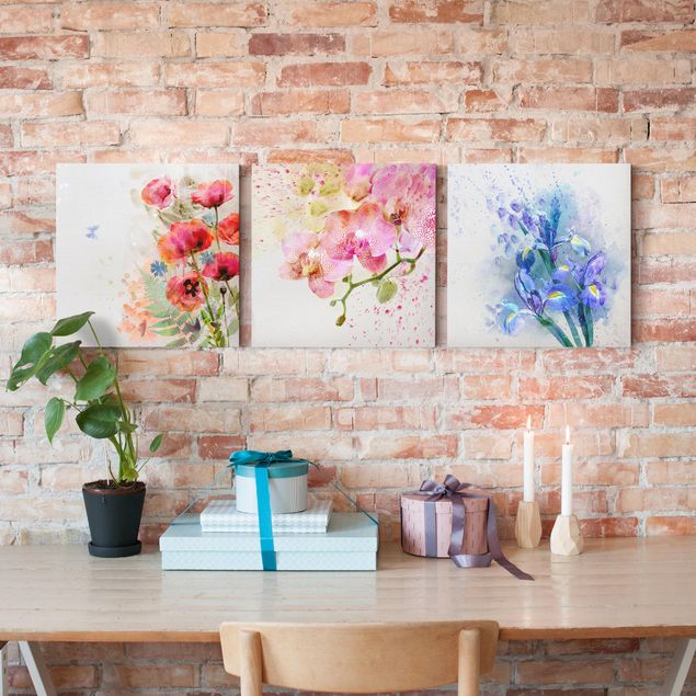 Wandbilder Floral Aquarell Blumen Trio