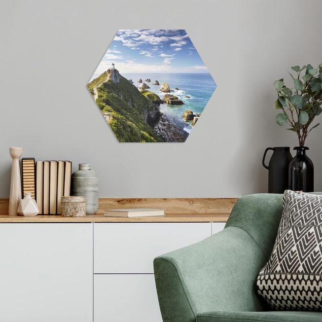 Wandbilder Berge Nugget Point Leuchtturm und Meer Neuseeland