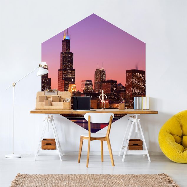 Hexagon Tapete Chicago Skyline