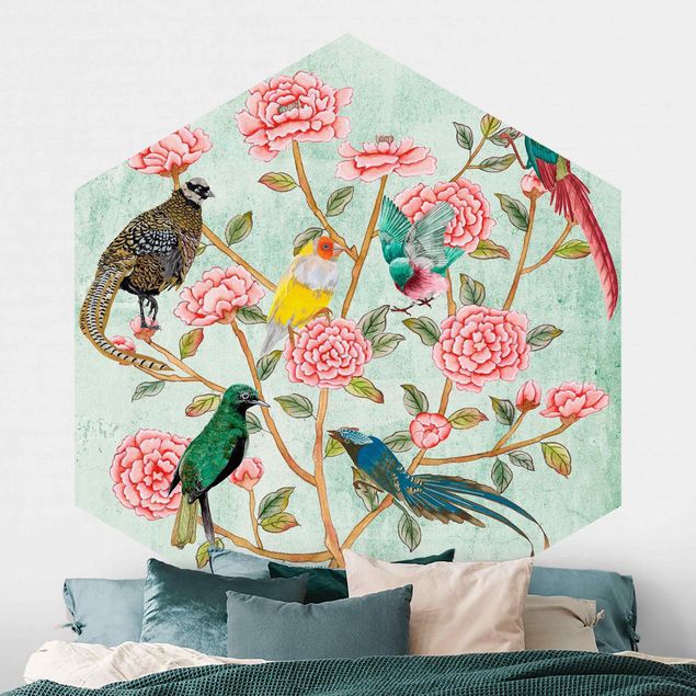 Tapete Rosen Chinoiserie Collage in Mint II