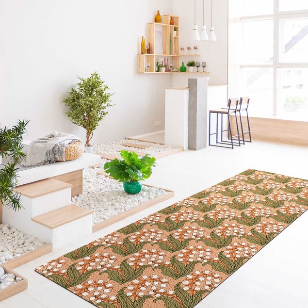 Moderner Teppich Chinoiserie Maiglöckchen mit Weißen Blüten