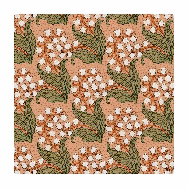 Kork-Teppich - Chinoiserie Maiglöckchen mit Weißen Blüten - Quadrat 1:1