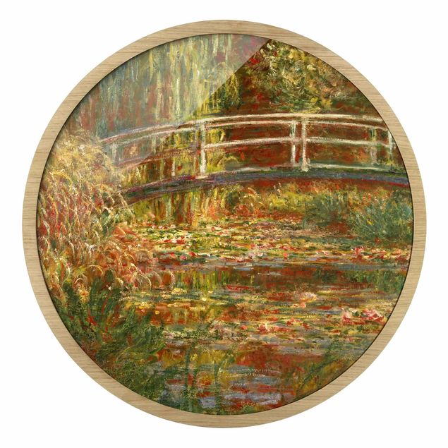 Gerahmte Bilder Abstrakt Claude Monet - Seerosenteich und japanische Brücke (Harmonie in rosa)