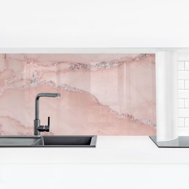 Steinoptik Küchenrückwand Folie Farbexperimente Marmor Rose und Glitzer