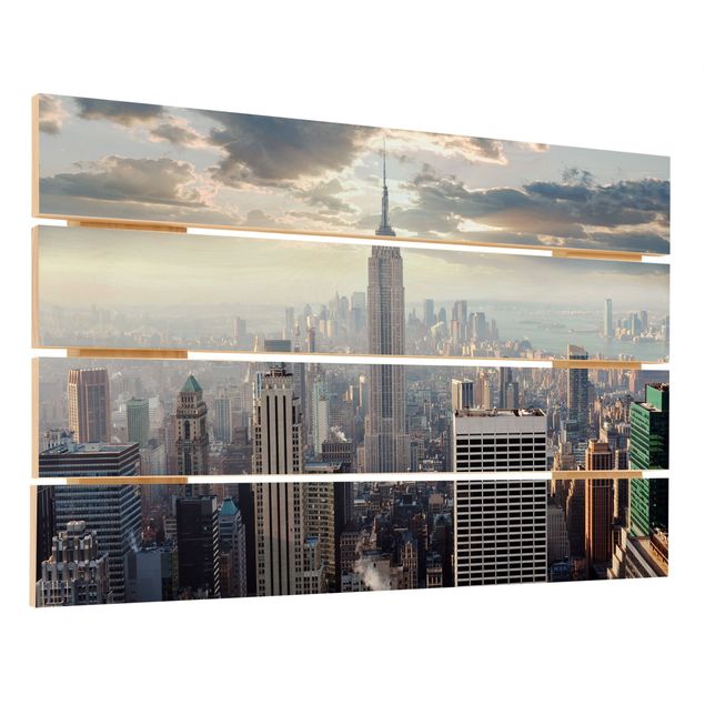 Holzbild - Sonnenaufgang in New York - Querformat 2:3