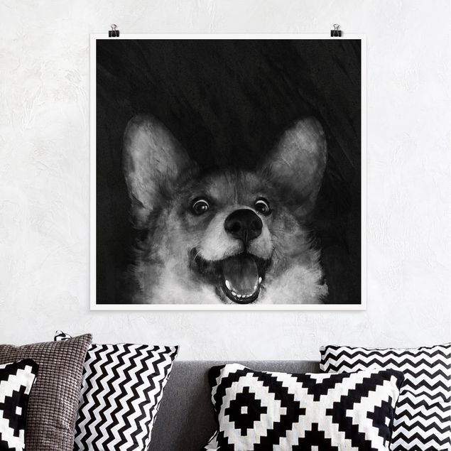 Wandbilder Hunde Illustration Hund Corgi Malerei Schwarz Weiß