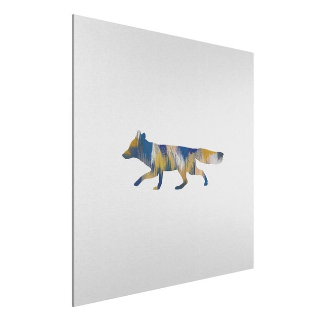Wandbilder Kunstdrucke Fuchs in Blau und Gelb
