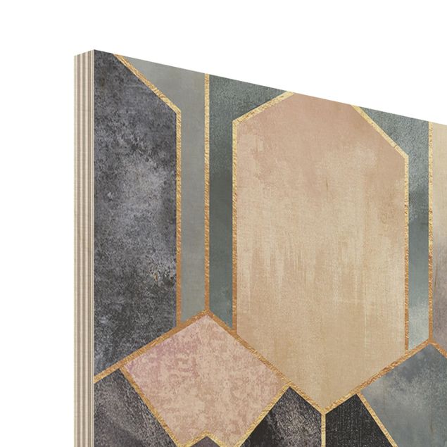 Holzbild - Art Deco Marmor Gold - Quadrat 1:1
