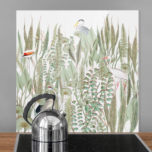 Küchen Deko Flamingo und Storch mit Pflanzen