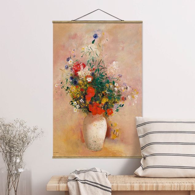 Wandbilder Mohnblumen Odilon Redon - Vase mit Blumen (rosenfarbener Hintergrund)