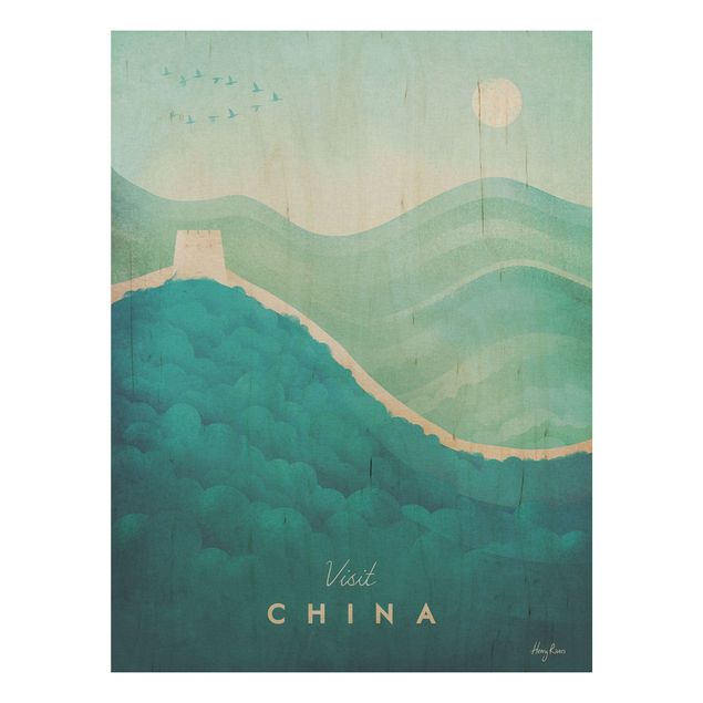 Wandbild Holz Vintage Reiseposter - China