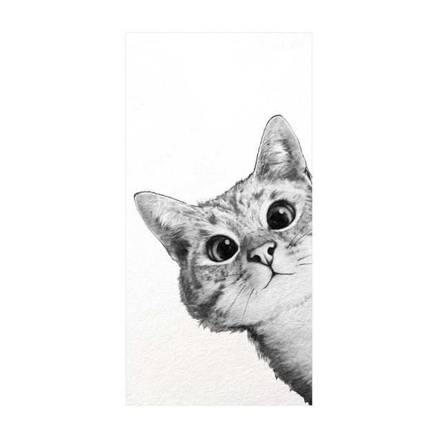 Teppich modern Illustration Katze Zeichnung Schwarz Weiß
