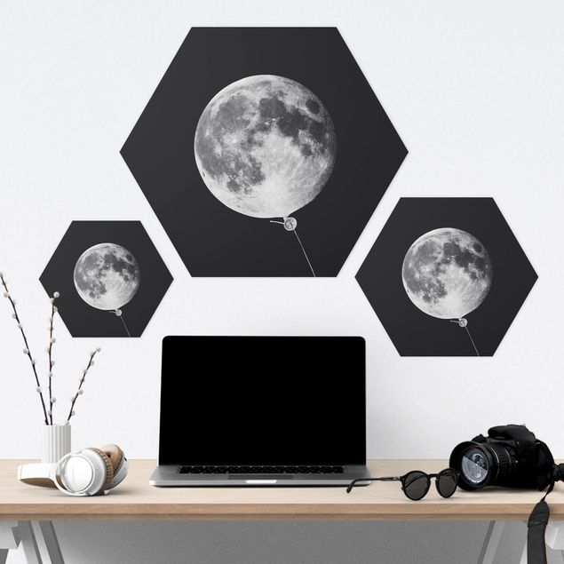 Hexagon Bilder Luftballon mit Mond