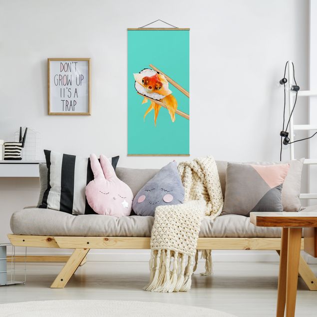 Wandbilder Kunstdrucke Sushi mit Goldfisch