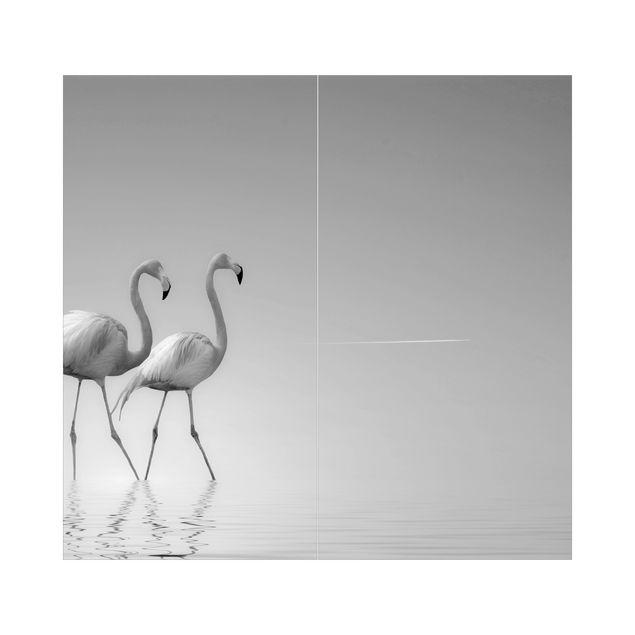 Duschrückwand - Flamingo Love Schwarz-Weiß