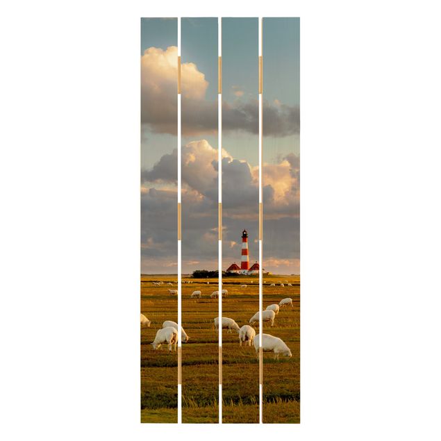 Rainer Mirau Kunstdrucke Nordsee Leuchtturm mit Schafsherde