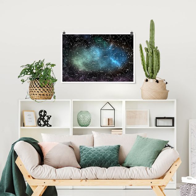 Weltkarte Poster Sternbilder Karte Galaxienebel