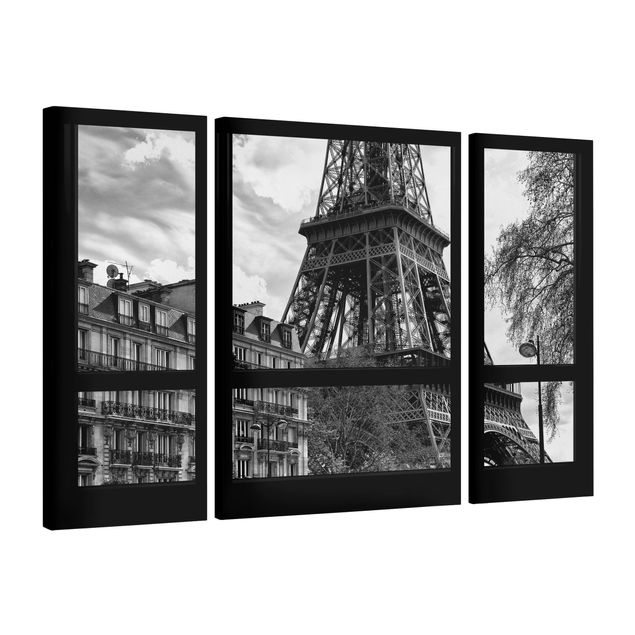 Leinwandbilder schwarz-weiß Fensterausblick Paris - Nahe am Eiffelturm schwarz weiß