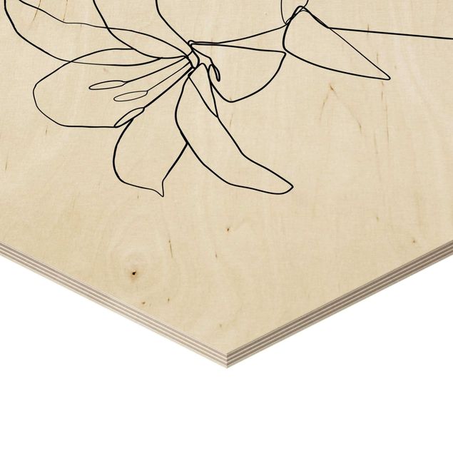 Holzbilder Line Art Blüten Schwarz Weiß Set