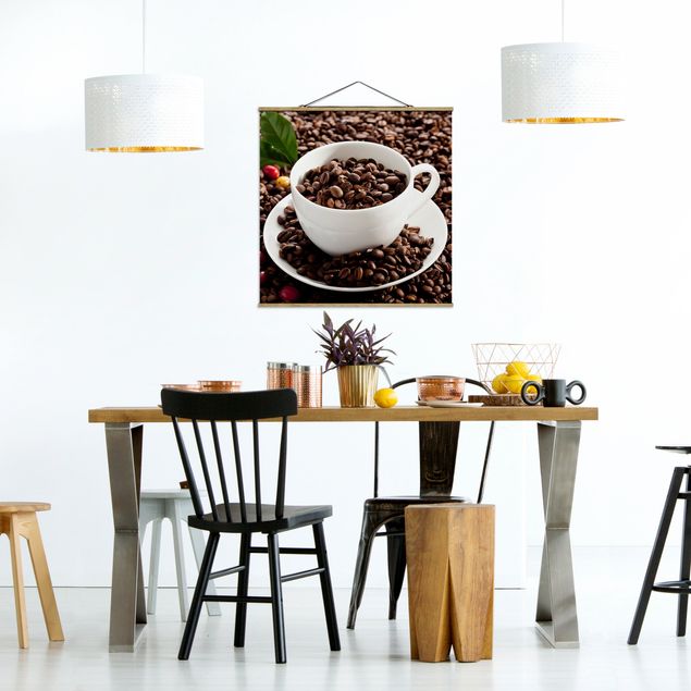 Wandbilder Modern Kaffeetasse mit gerösteten Kaffeebohnen