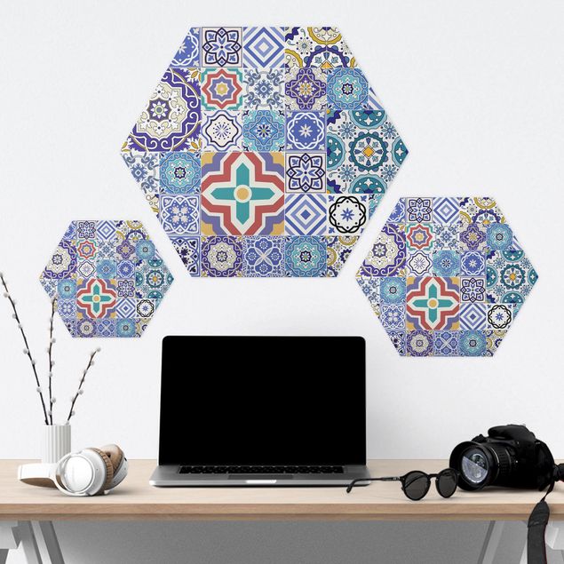Hexagon Bild Alu-Dibond - Fliesenspiegel - Aufwändige Portugiesische Fliesen