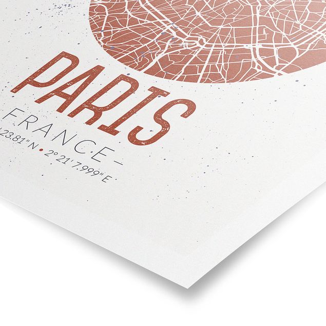 Poster Skylines Stadtplan Paris - Retro
