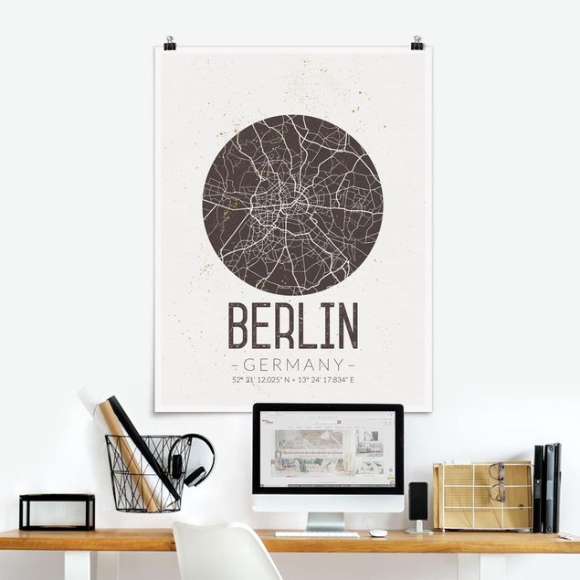 Wandbilder Berlin Stadtplan Berlin - Retro