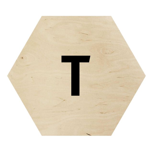 Hexagon Bild Holz - Buchstabe Weiß T