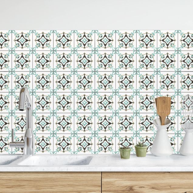 Küche Dekoration Fliesenspiegel braun-türkis
