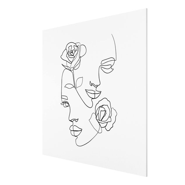 Wandbilder Floral Line Art Gesichter Frauen Rosen Schwarz Weiß