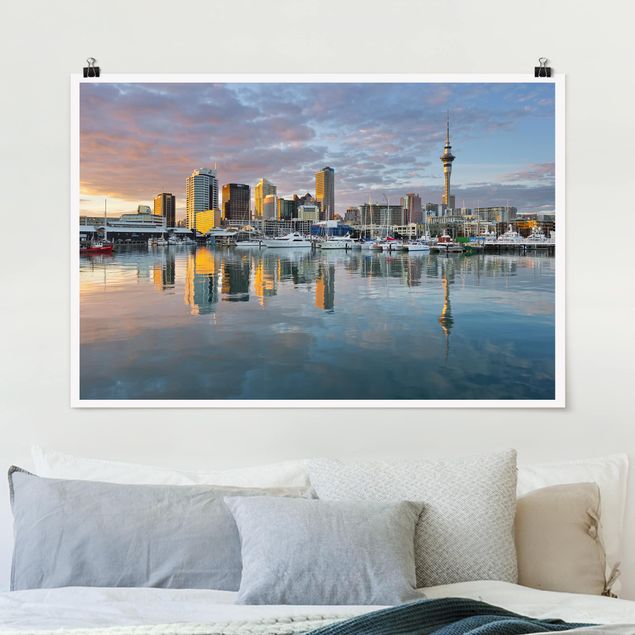 Wandbilder Asien Auckland Skyline Sonnenuntergang