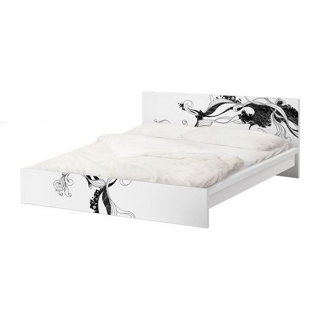 Möbelfolie für IKEA Malm Bett niedrig 140x200cm - Klebefolie Ranke in Tusche
