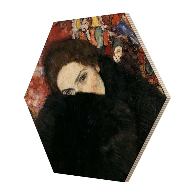 Holzbilder Gustav Klimt - Dame mit Muff