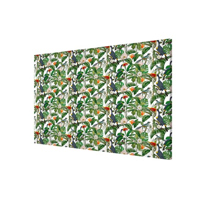 Wandbilder Floral Tropischer Tukan mit Monstera und Palmenblättern