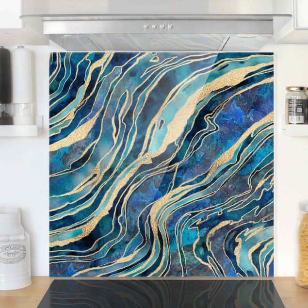 Wanddeko Küche Edelstein Aquamarin und Gold