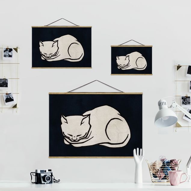 Wandbilder Schwarz-Weiß Schlafende Katze Illustration