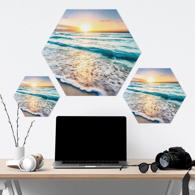Hexagon Bilder Sonnenuntergang am Strand