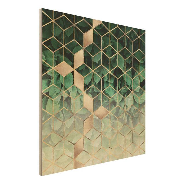 Wanddeko Küche Grüne Blätter goldene Geometrie
