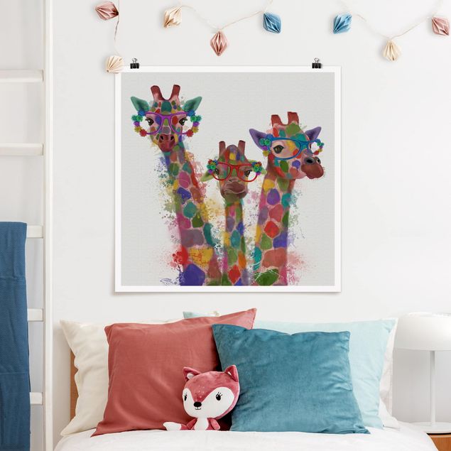 Wandbilder Giraffen Regenbogen Splash Giraffen-Trio